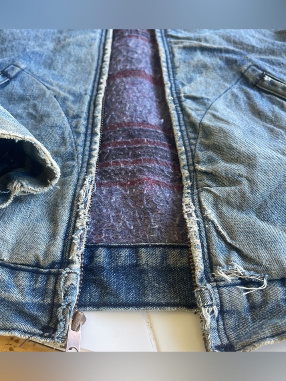 Vintage Big Ben Wrangler Denim Bomber Jacket M Chore Coat Workwear Distressed - Picture 12 of 16